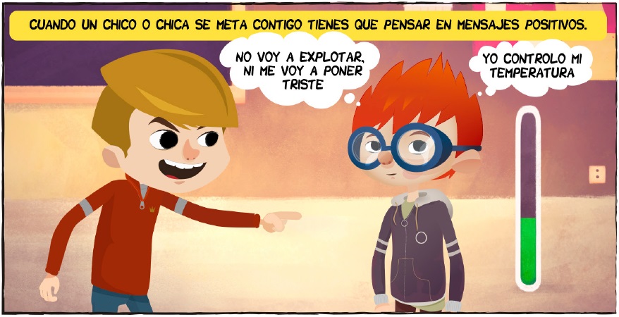 Viñeta del comic en el que se ve como un alumno consigue controlar su temperatura emocional